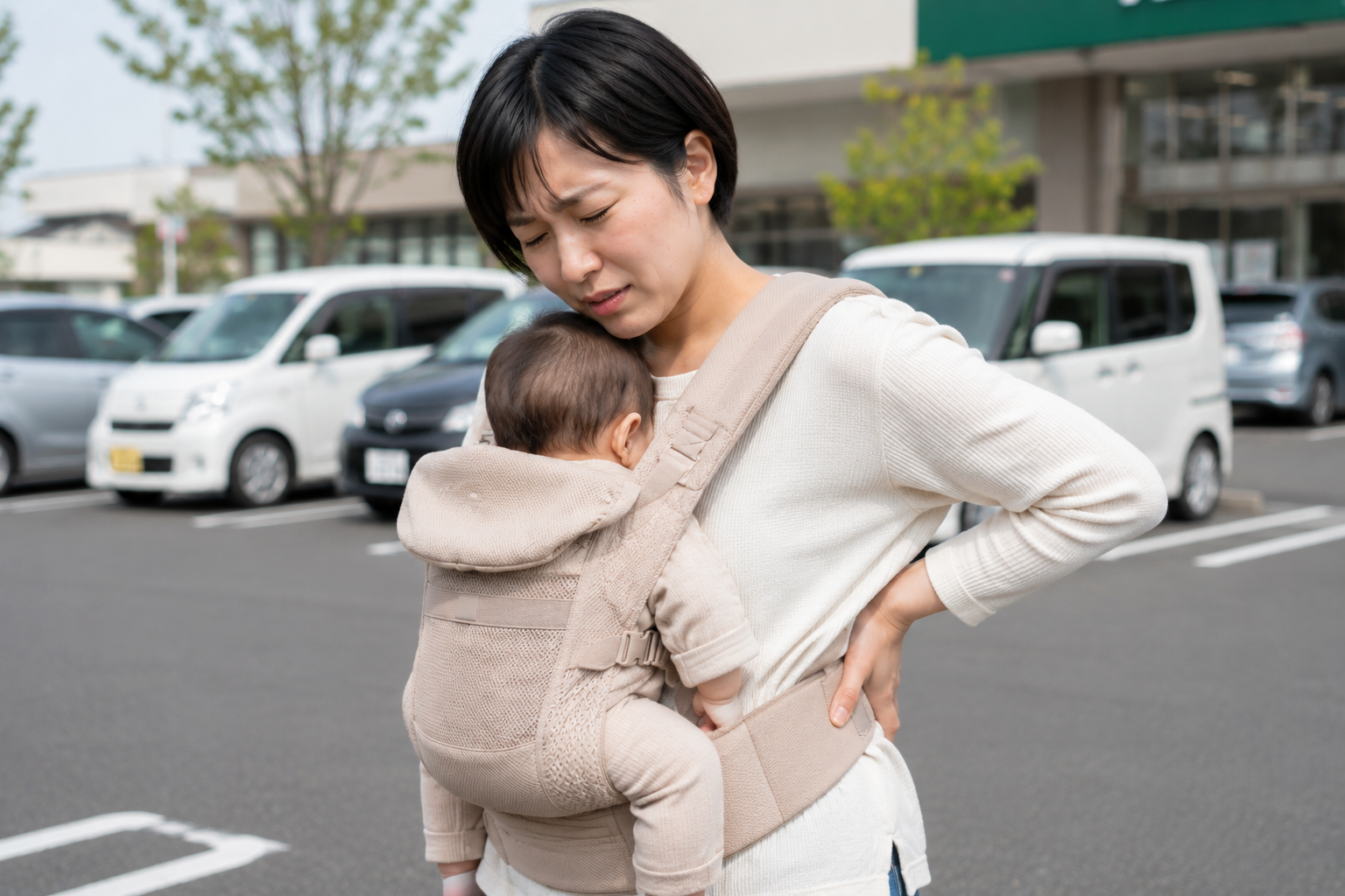産後の股関節痛について相談する女性